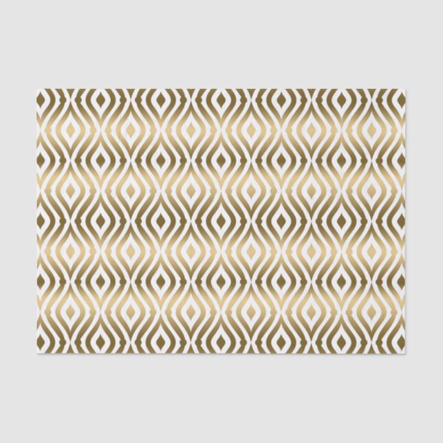 White & Faux Gold Quatrefoil Geometric Pattern Tissue Paper (Front)
