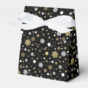 White Faux Gold Snowflakes Polkadots On Black Favour Box