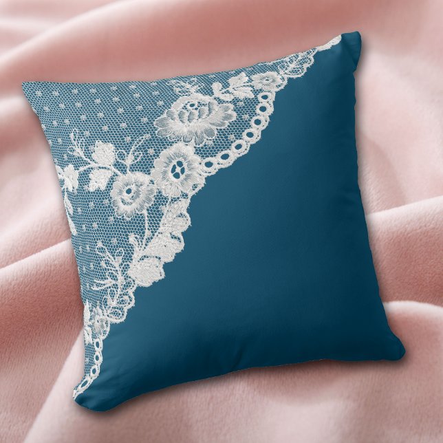 White Faux Lace Corner Cerulean Blue Cushion (Creator Uploaded)