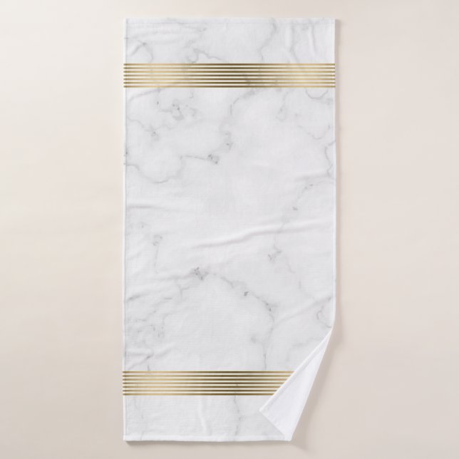 White faux marble gold stripes bath towel set (Bath Towel)