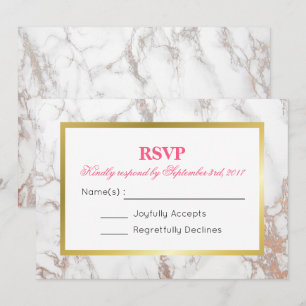 White Faux Marble Texture with a Gold Frame RSVP Invitation