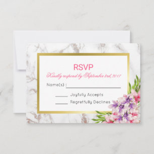 White Faux Marble Texture with Magnolias RSVP Card