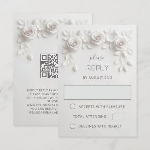White Faux Paper Cut Roses Wedding RSVP Card