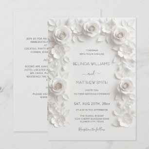 White Faux Relief Roses Frame All-in-One Invitation