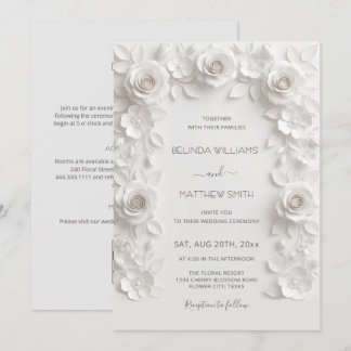 White Faux Relief Roses Frame All-in-One Invitation