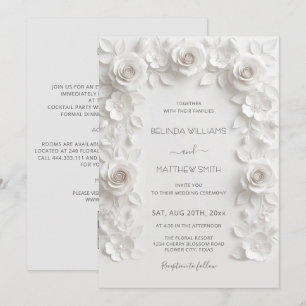 White Faux Relief Roses Frame All-in-One Invitation