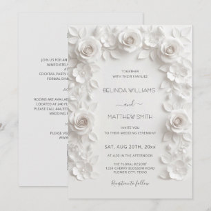 White Faux Relief Roses Frame All-in-One Invitation