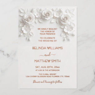 White Faux Relief Roses Frame Wedding Minimalist F