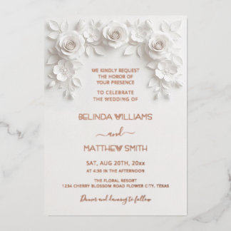 White Faux Relief Roses Frame Wedding Minimalist F