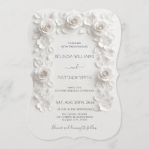 White Faux Relief Roses Frame Wedding Minimalist