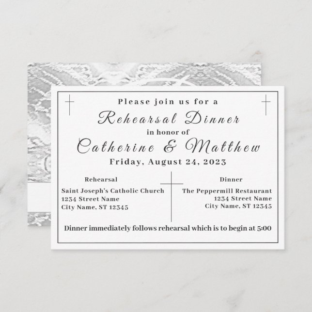 White Faux-Satin Monogrammed Rehearsal Dinner RSVP Card (Front/Back)