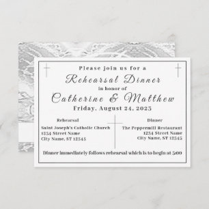 White Faux-Satin Monogrammed Rehearsal Dinner RSVP Card