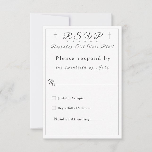 White Faux-Satin Monogrammed Response Card (Front)