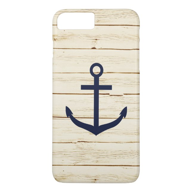 White Faux Wood Blue Anchor Case-Mate iPhone Case (Back)