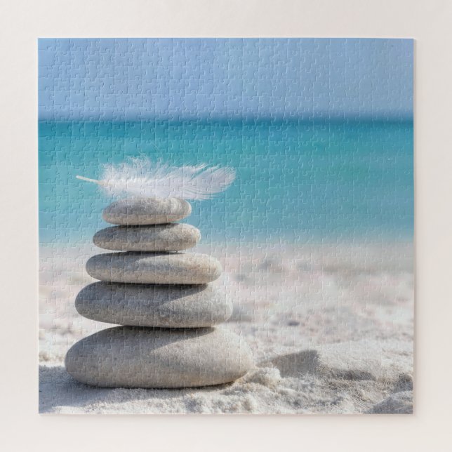 White Feather on a Beach Cairn Jigsaw Puzzle (Vertical)