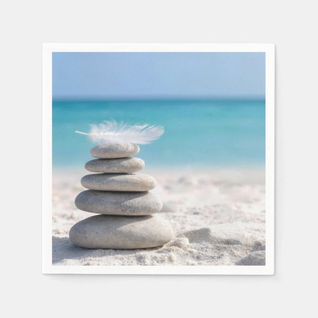 White Feather on a Beach Cairn Napkin (Front)