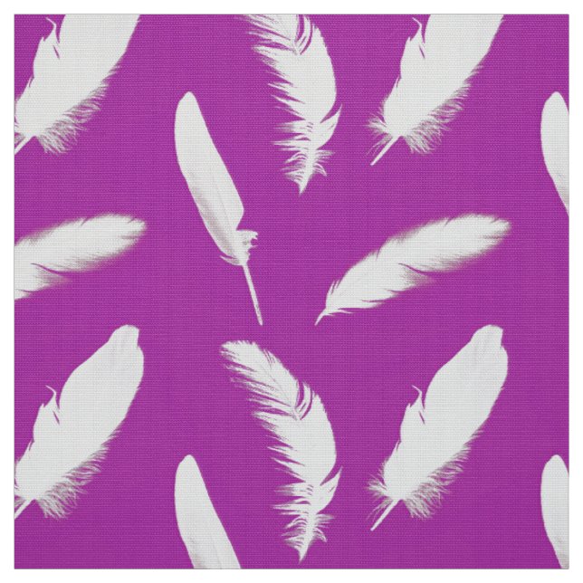 White feather print on amethyst purple fabric (Swatch)