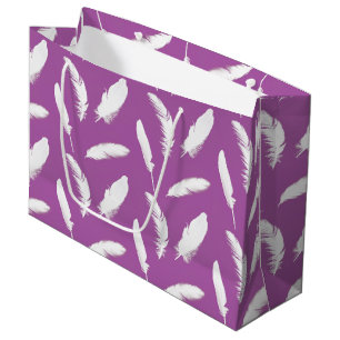 White feather print on amethyst purple large gift bag