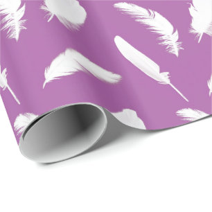 White feather print on amethyst purple wrapping paper