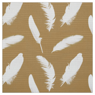 White feather print on camel tan fabric