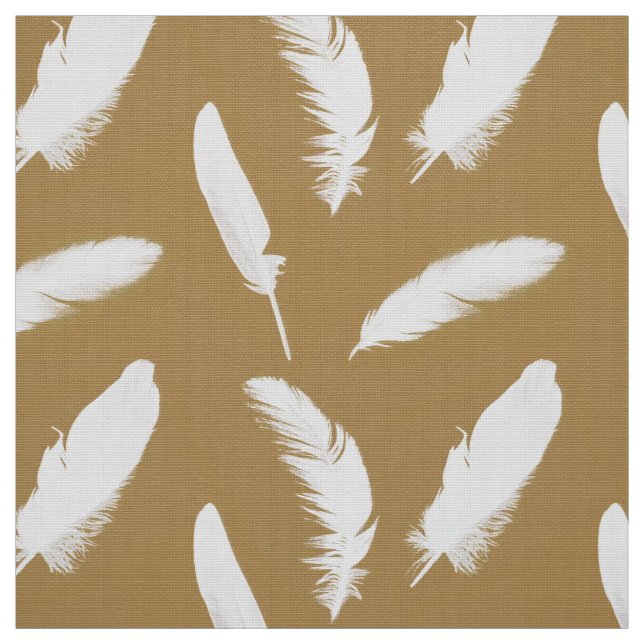 White feather print on camel tan fabric (Swatch)