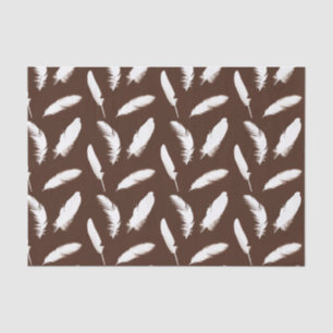 White feather print on chocolate brown tissue paper