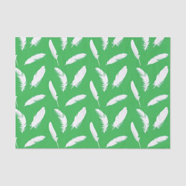 White feather print on jade green tissue paper (Front)