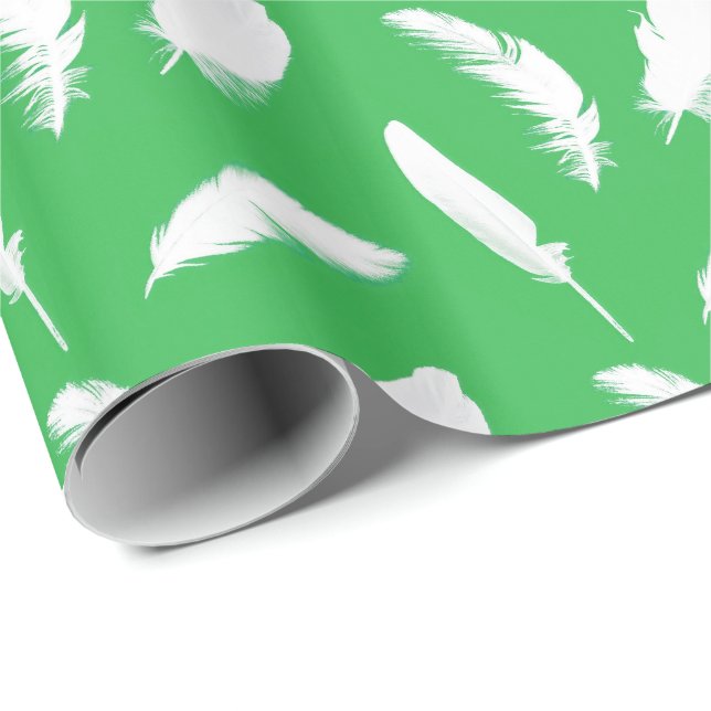 White feather print on jade green wrapping paper (Roll Corner)