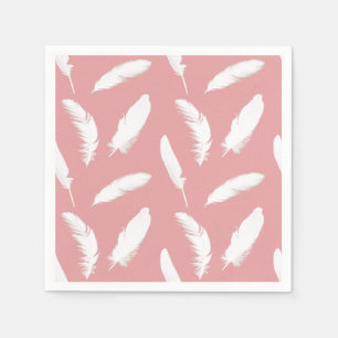 White feather print on shell pink napkin