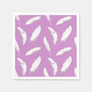 White feather print on soft amethyst purple napkin