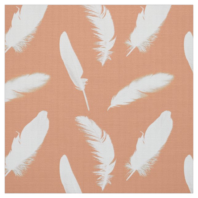 White feather print on soft peach fabric (Swatch)