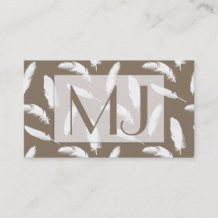 White feather print on taupe tan business card