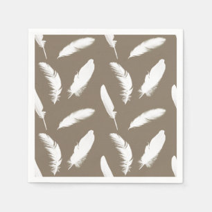 White feather print on taupe tan napkin