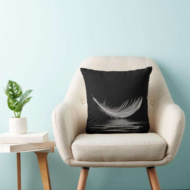 White Feather Reflection on Black  Cushion (Chair)