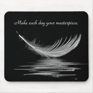 White Feather with Water Reflection and Quote Mouse Pad