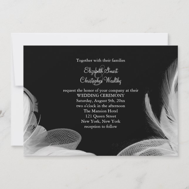 White Feathers 2 Wedding Invitation (Front)