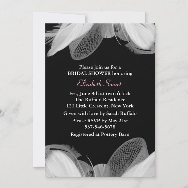 White Feathers Bridal Shower Invitation (Front)