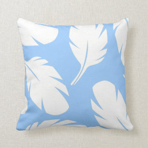 White Feathers On Light Blue Throw Pillow
