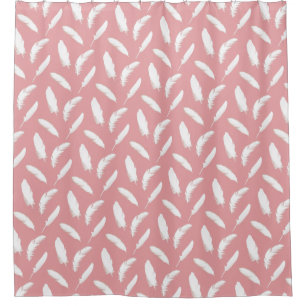 White Feathers on Shell Pink Shower Curtain