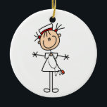 White Female Stick Figure Nurse 2 Ceramic Tree Decoration<br><div class="desc">Nurse T-shirts,  mugs,  cards,  stickers,  tote bags,  buttons,  and other nursing apparel and gifts with a stick figure female nurse with a stethoscope.</div>