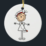 White Female Stick Figure Nurse 2 Ceramic Tree Decoration<br><div class="desc">Nurse T-shirts,  mugs,  cards,  stickers,  tote bags,  buttons,  and other nursing apparel and gifts with a stick figure female nurse with a stethoscope.</div>
