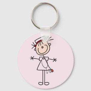 White Female Stick Figure Nurse 2 Gifts Key Ring