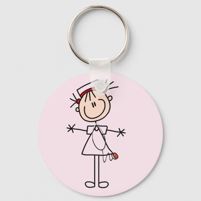 White Female Stick Figure Nurse 2 Gifts Key Ring (Front)
