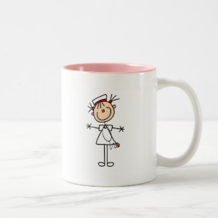 White Female Stick Figure Nurse 2 Gifts Two-Tone Coffee Mug