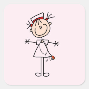 White Female Stick Figure Nurse 2 Square Sticker
