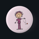 White Female  Stick Figure Nurse T-shirts and Gift 6 Cm Round Badge<br><div class="desc">A white female stick figure nurse in a purple nurse uniform holding a stethoscope on nurse T-shirts,  bags,  buttons,  magnets,  cards,  stickers,  and other items that you can personalise before ordering. These nurse items are so cute and perfect for Nurses Week and make great nurse gifts too!</div>
