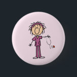 White Female  Stick Figure Nurse T-shirts and Gift 6 Cm Round Badge<br><div class="desc">A white female stick figure nurse in a purple nurse uniform holding a stethoscope on nurse T-shirts,  bags,  buttons,  magnets,  cards,  stickers,  and other items that you can personalise before ordering. These nurse items are so cute and perfect for Nurses Week and make great nurse gifts too!</div>
