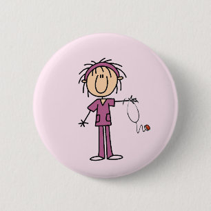 White Female  Stick Figure Nurse T-shirts and Gift 6 Cm Round Badge