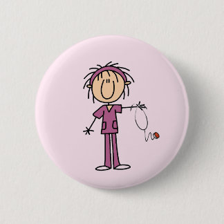 White Female  Stick Figure Nurse T-shirts and Gift 6 Cm Round Badge