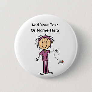 White Female Stick Figure Nurse T-shirts and Gift 6 Cm Round Badge